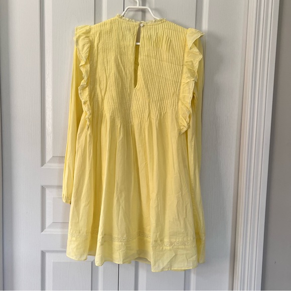 Aritzia Wilfred La Boheme Yellow Ruffle Long Sleep Elia Mini Dress Babydoll Sz S - Picture 4 of 17